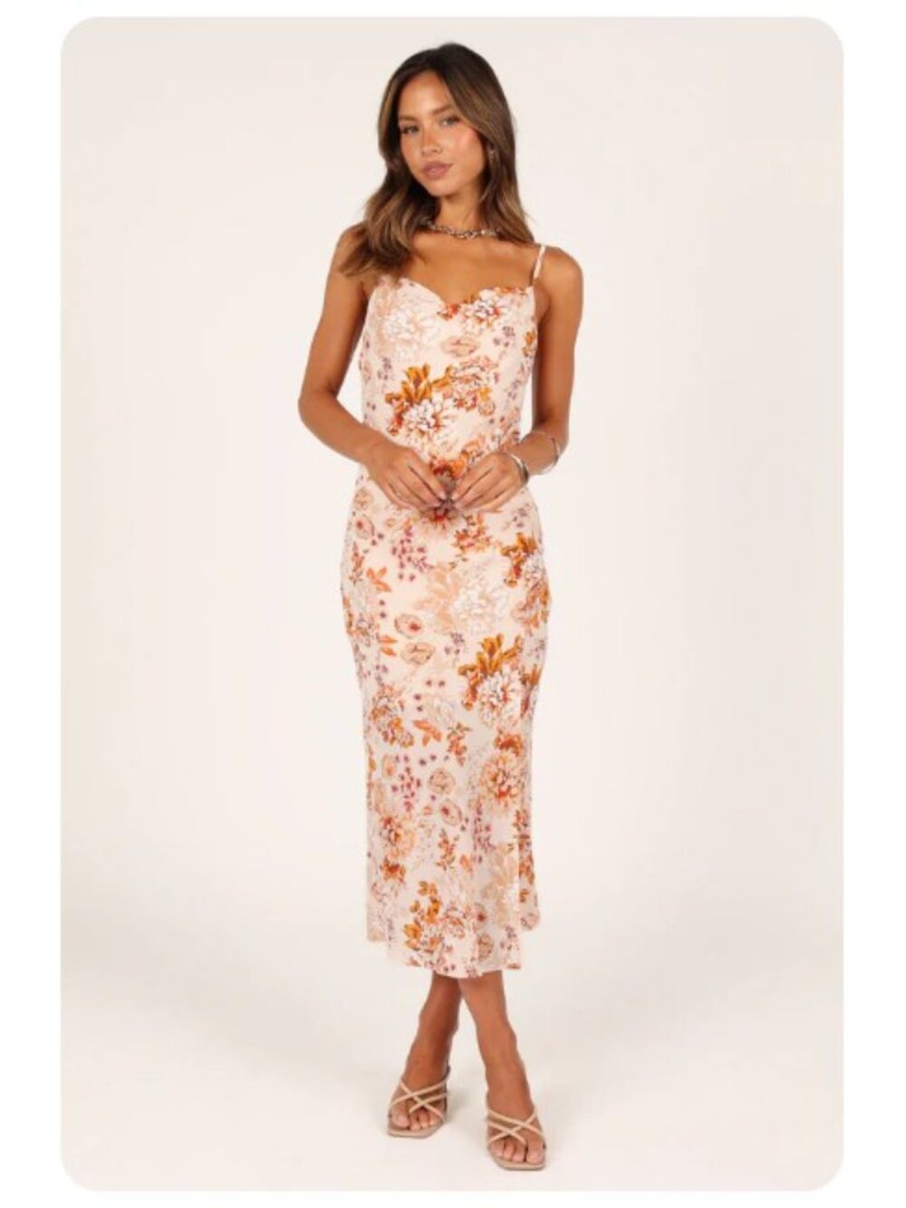NWT Petal & Pup Yelena Satin Floral Spaghetti Strap Cowl Neck Maxi Dress sz US 8 - Picture 6 of 12